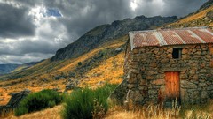 Mountains houses valleys rocks
