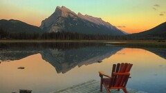 Mountains Lake reflection banff national park Canada chair water