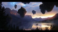 Mountains lakes mist fantasy art floating islands Reid Southen