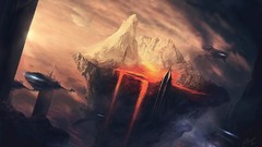 Mountains lava spaceships science fiction artwork fantasy art