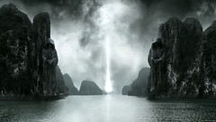 Mountains light rivers valleys fictional landscapes