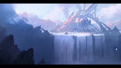 Mountains Machines rocks lakes spaceships science fiction 