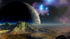 Mountains moon abstract planets outer space fantasy art