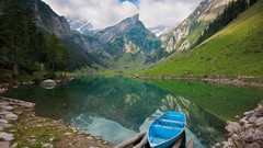Mountains nature ships rocks