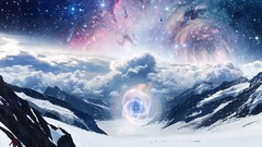 Mountains nebulae outer space digital art