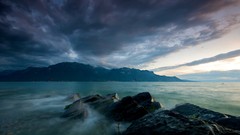 Mountains ocean dusk