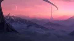 Mountains outer space monorail