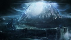 Mountains paintings roads waterfalls science fiction artwork 