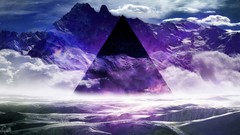 Mountains purple smoke triangles abstract geometry December mist