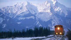 Mountains railroad tracks locomotives