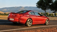 Mountains red cars BMW roads sunlight vehicles BMW 6 series red 