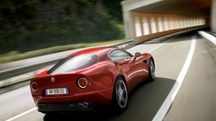 Mountains red cars roads Alfa Romeo vehicles motion blur 