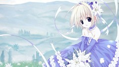 Mountains scene dress black eyes hair ornaments