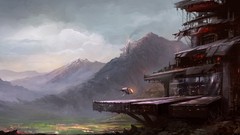 Mountains ships science fiction Alex digital art