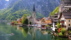 Mountains ships urban churches Villages