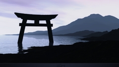 Mountains silhouettes gate torii