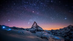 Mountains sky snow Stars night winter lights landscape Space