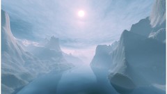 Mountains snow fog rivers