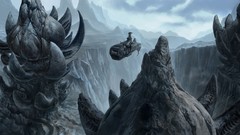 Mountains spaceships vehicles science fiction digital art 