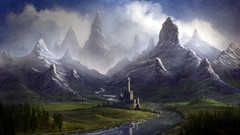Mountains streams digital art fantasy art valleys