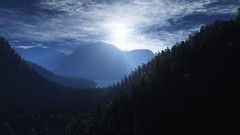 Mountains sun Trees forests