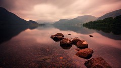 Mountains United Kingdom rocks lakes reflections overcast 