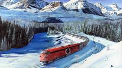 Mountains winter snow trains