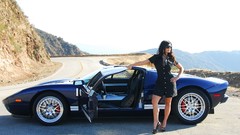 Mountains woman cars roads sunglasses high heels