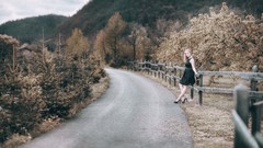 Mountains woman roads blondes