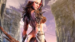 Mountains woman Warriors Archers fantasy art