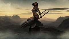 Mountains woman weapons digital art Axes
