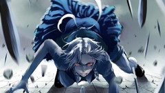 Movement teeth blood rage dress Knives white hair red eyes 