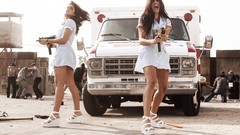 Movies Men woman Guns dress Machete brunettes black hair 