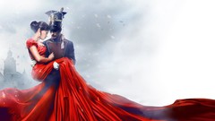 Movies woman soldiers red dress