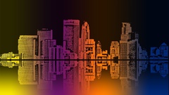 Multicolor city skyline reflections