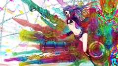 Multicolor long hair anime girls black rock shooter greed