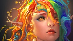 Multicolor orange eyes pointy ears sakimichan