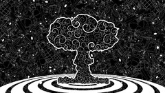 mushroom clouds Trees gun Grenades abstract artwork explosion