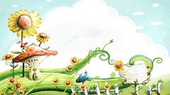 Mushrooms artwork Sunflowers skies