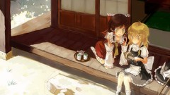 Mushrooms blondes long hair brunettes yellow eyes hakurei reimu 