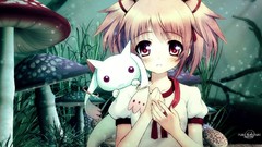 Mushrooms blush pink hair pink eyes short hair mahou shoujo 