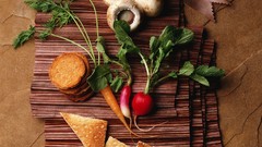 Mushrooms bread vegetables carrots