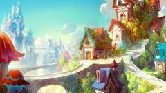 Mushrooms cottage Bridges houses arches artwork fantasy art 