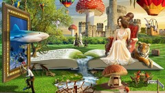 Mushrooms fairy tale Sharks Castles surreal fantasy art hot air 