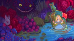 Mushrooms roses Alice in Wonderland bottles ripples cheshire 