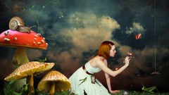 Mushrooms woman redheads fantasy