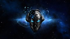 Music abstract headphones DJ blue eyes outer space