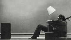 Music advertisement sunglasses grayscale Maxell