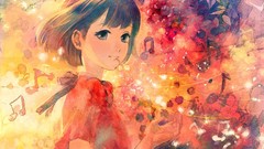 Music Anime brown drawings anime girls blue eyes short hair 