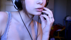 Music cleavage headphones brunettes